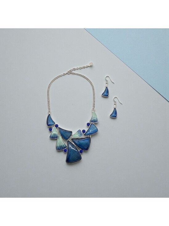 Fashion Jewelry Jewelry - Elegant Blue and Silver Necklace and Earring Set